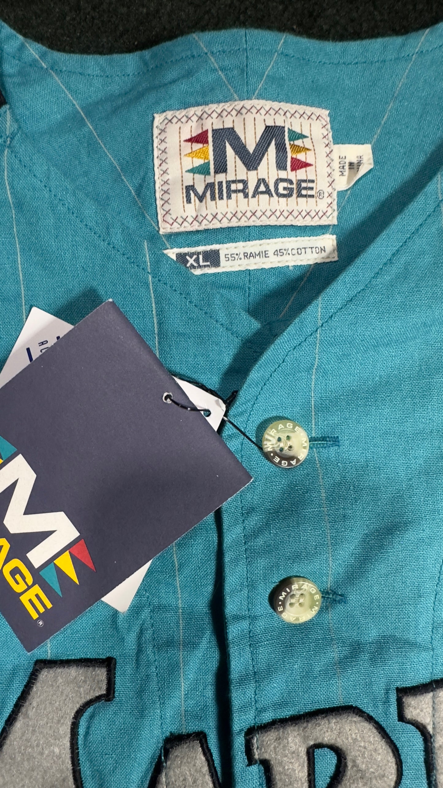 Florida Marlins Button Up Jersey Mirage Teal Black Pinstripe Vintage