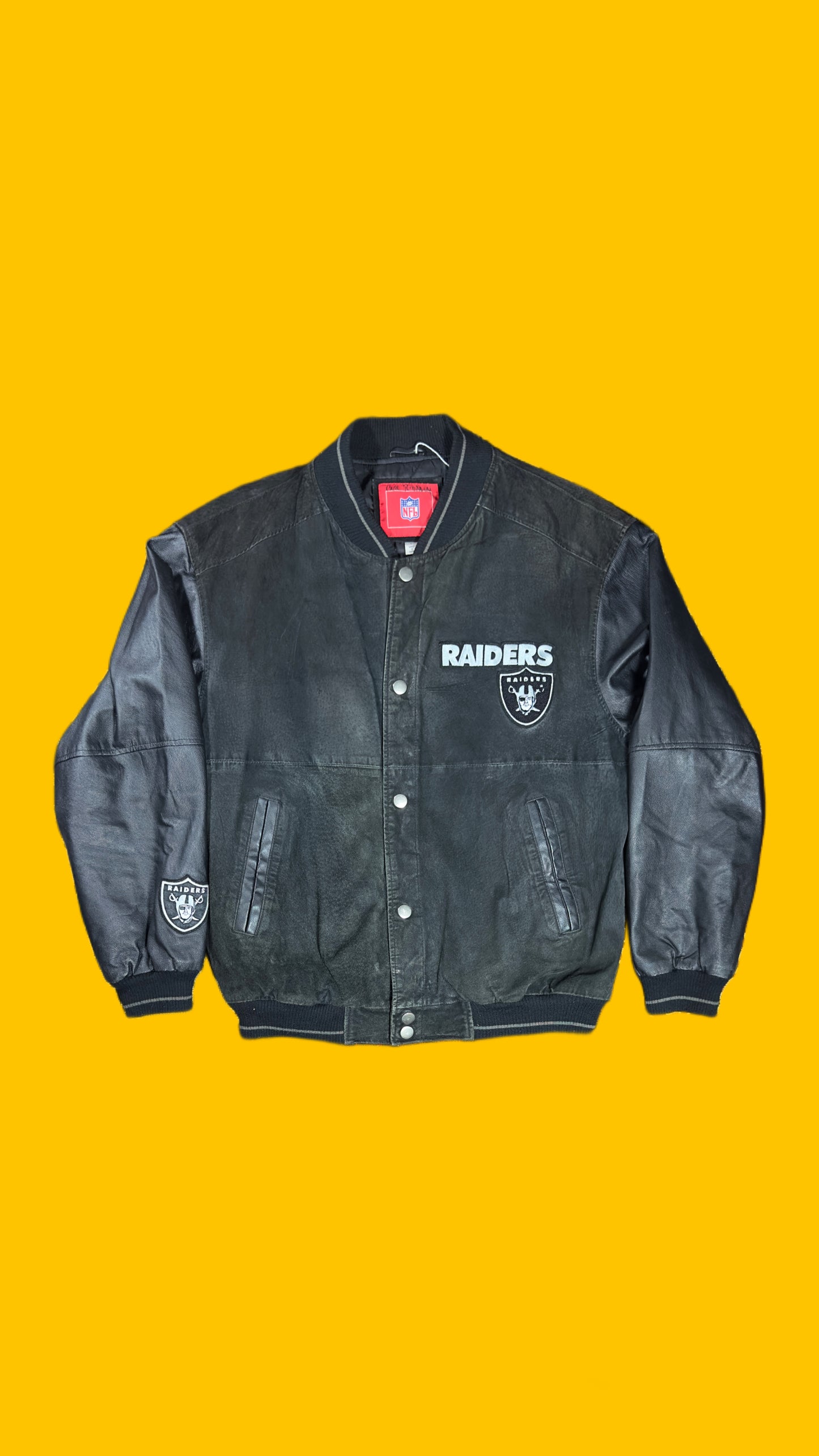 Oakland Raiders Black Leather Varsity