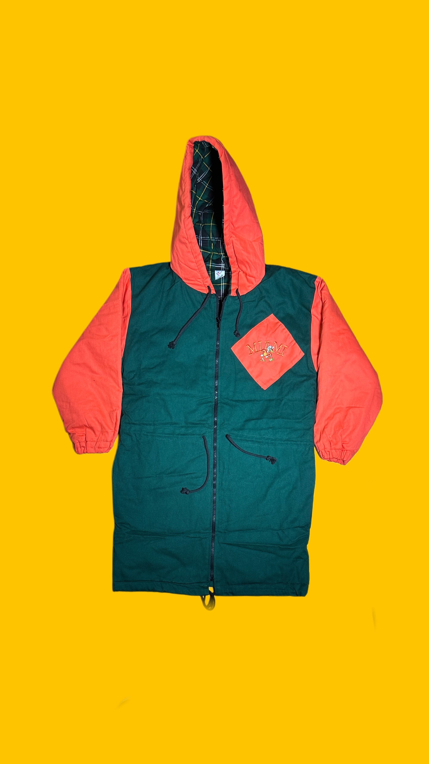 Miami Hurricanes Green Orange Hooded Parka Jacket Vintage 90s NCAA