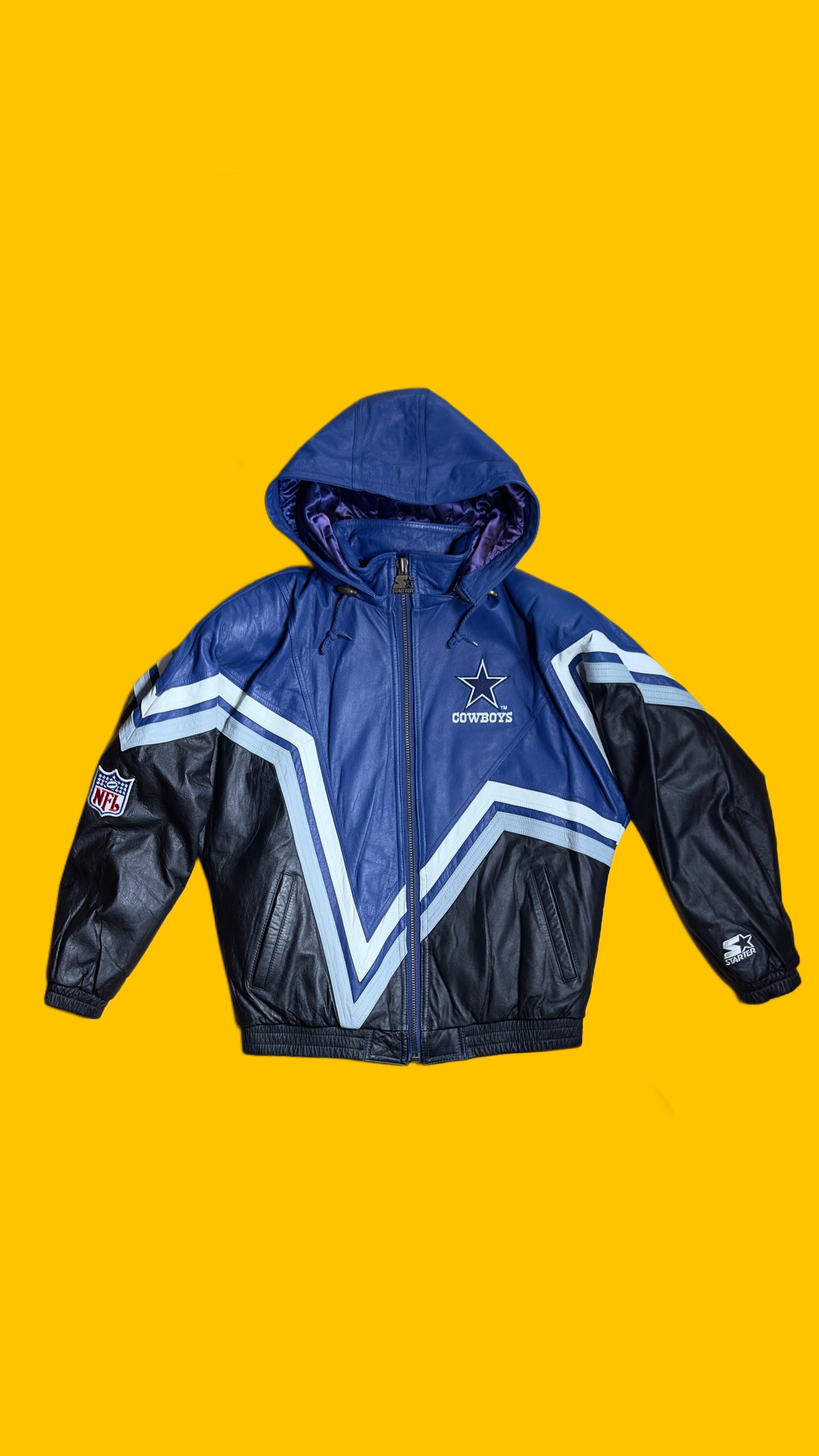 Dallas Cowboys Rare Vintage Leather Starter Hooded Jacket