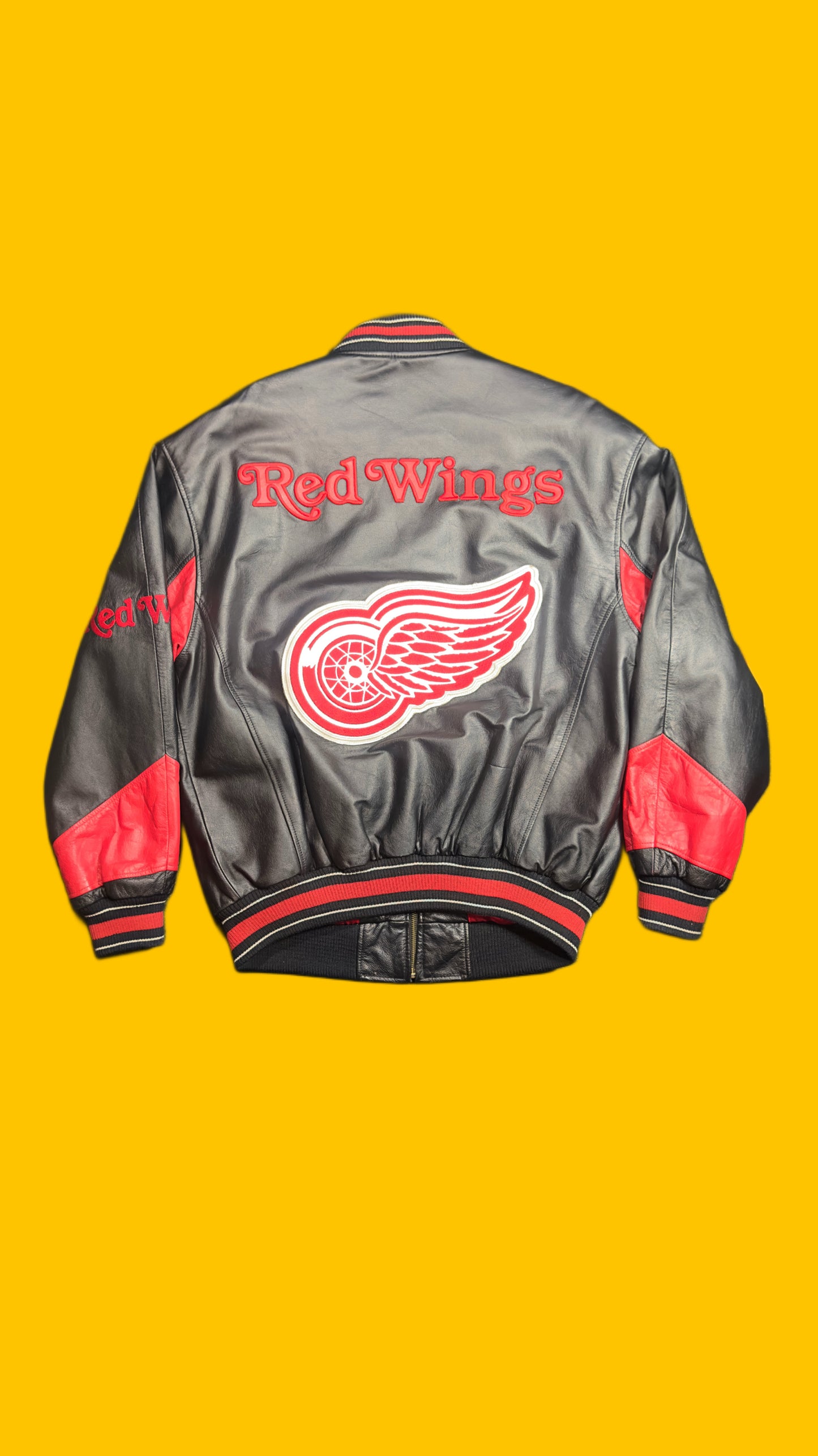 Detroit Red Wings Leather Jacket Black Red G-III Carl Banks NHL Vintage