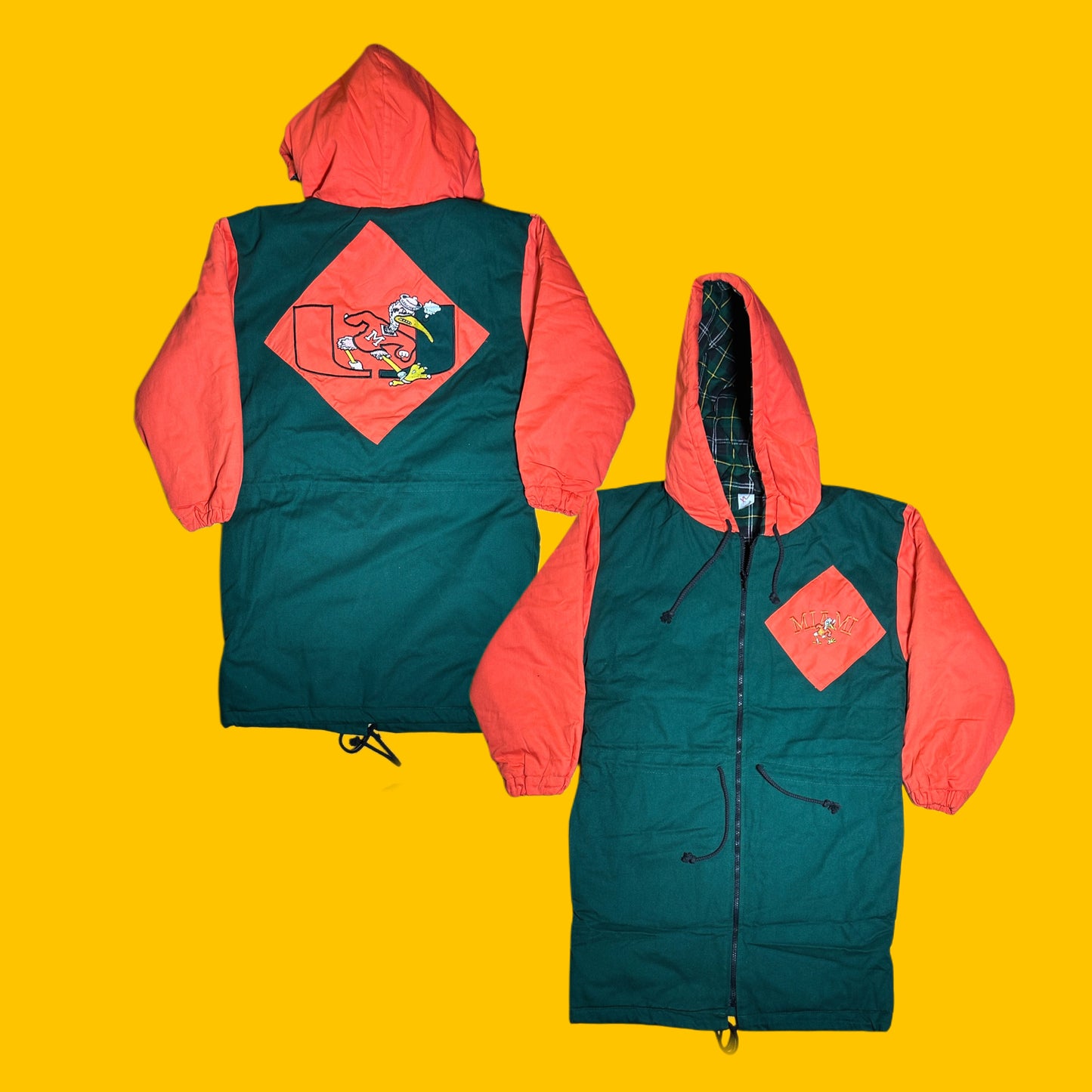 Miami Hurricanes Green Orange Hooded Parka Jacket Vintage 90s NCAA