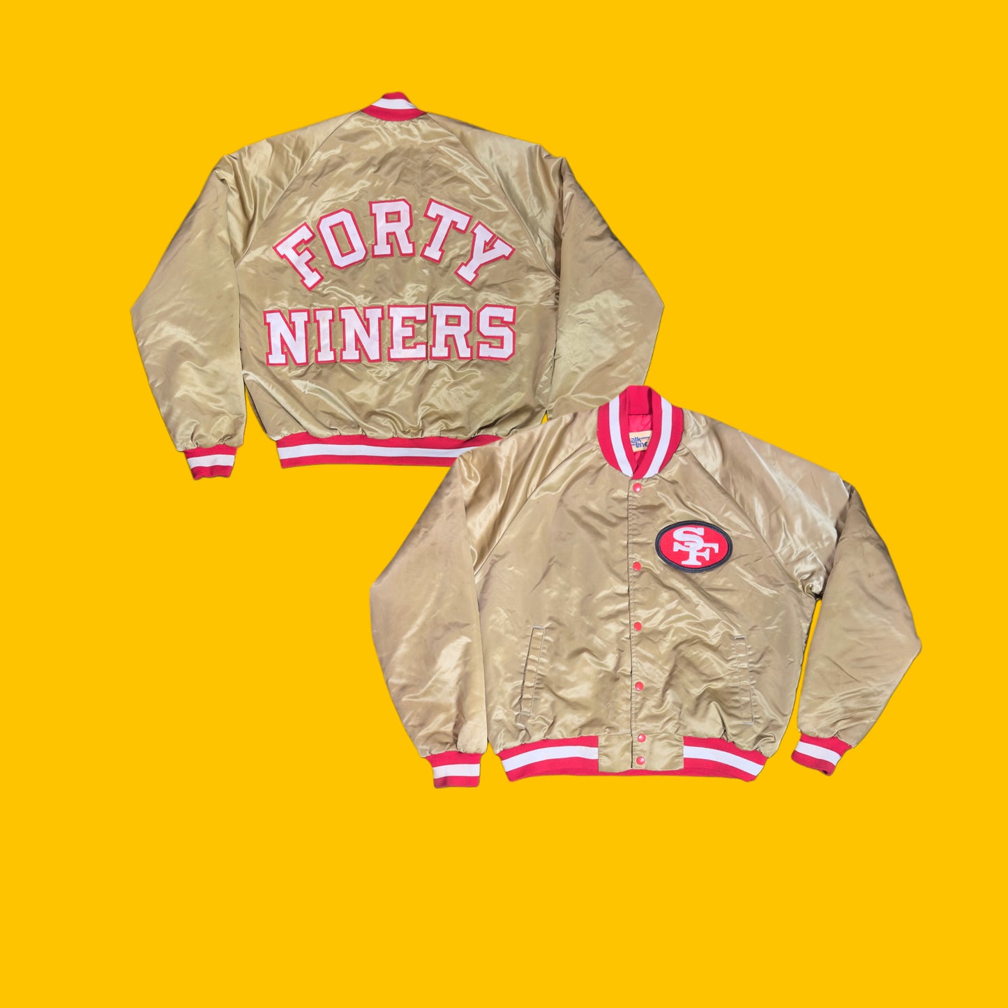 San Francisco 49ers Vintage Chalk Line Satin Jacket Gold NFL Size Large