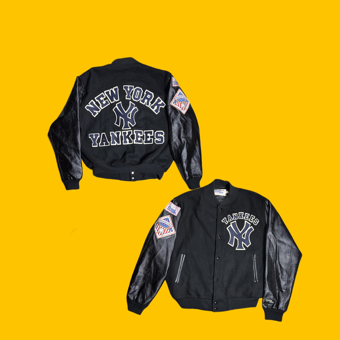 New York Yankees Chalk Line Leather-Sleeve Varsity Jacket – Vintage Early 90s