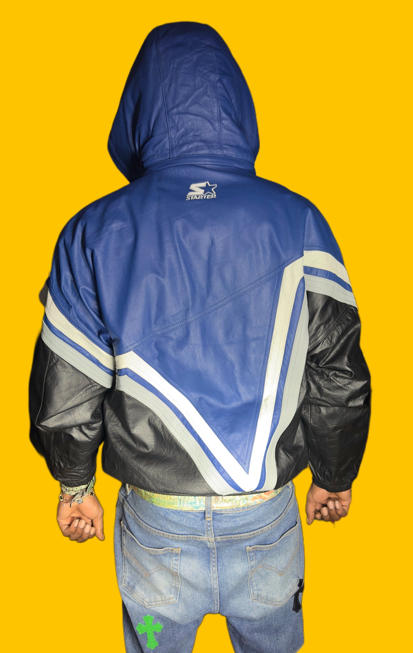 Dallas Cowboys Rare Vintage Leather Starter Hooded Jacket