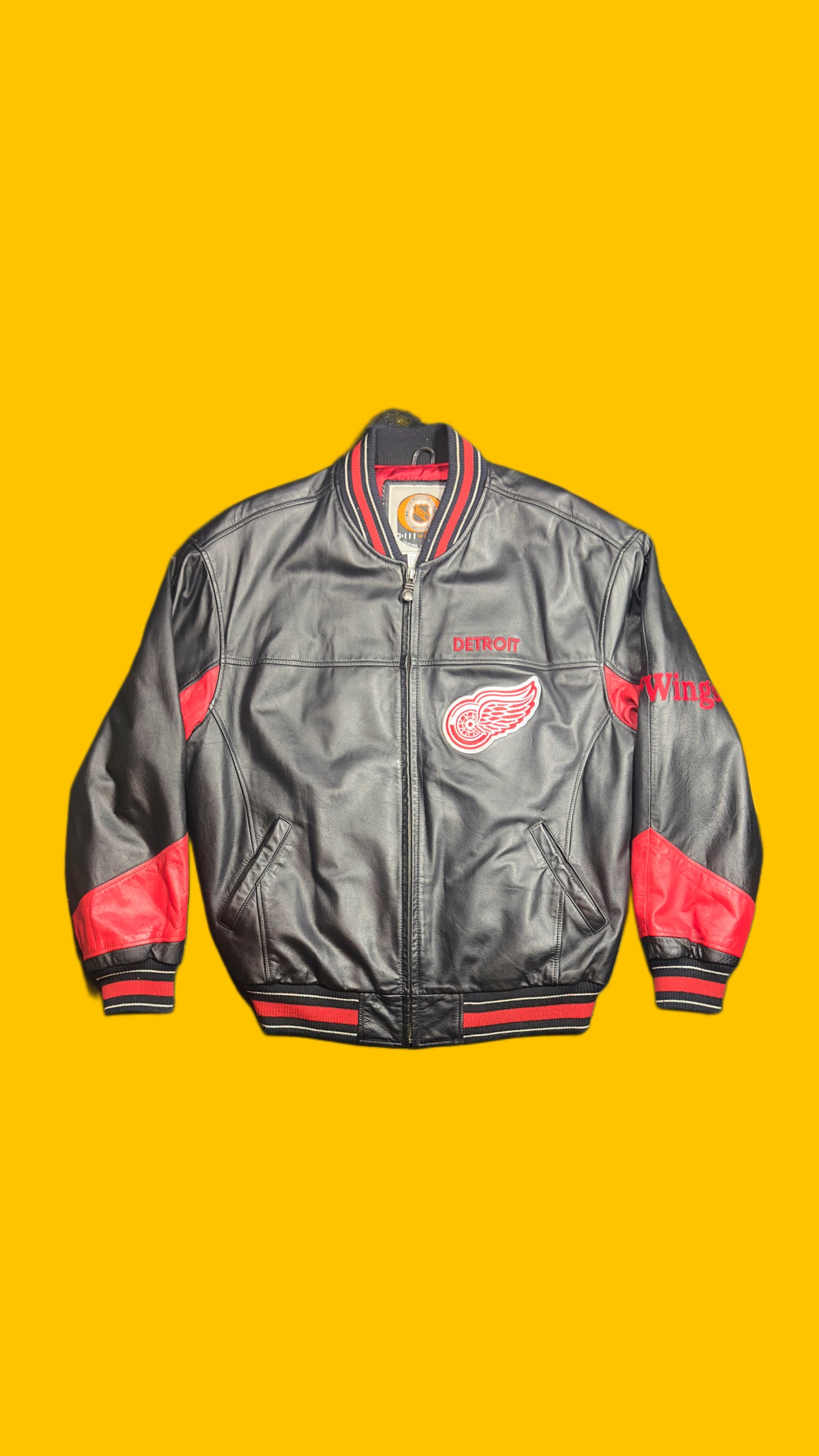 Detroit Red Wings Leather Jacket Black Red G-III Carl Banks NHL Vintage