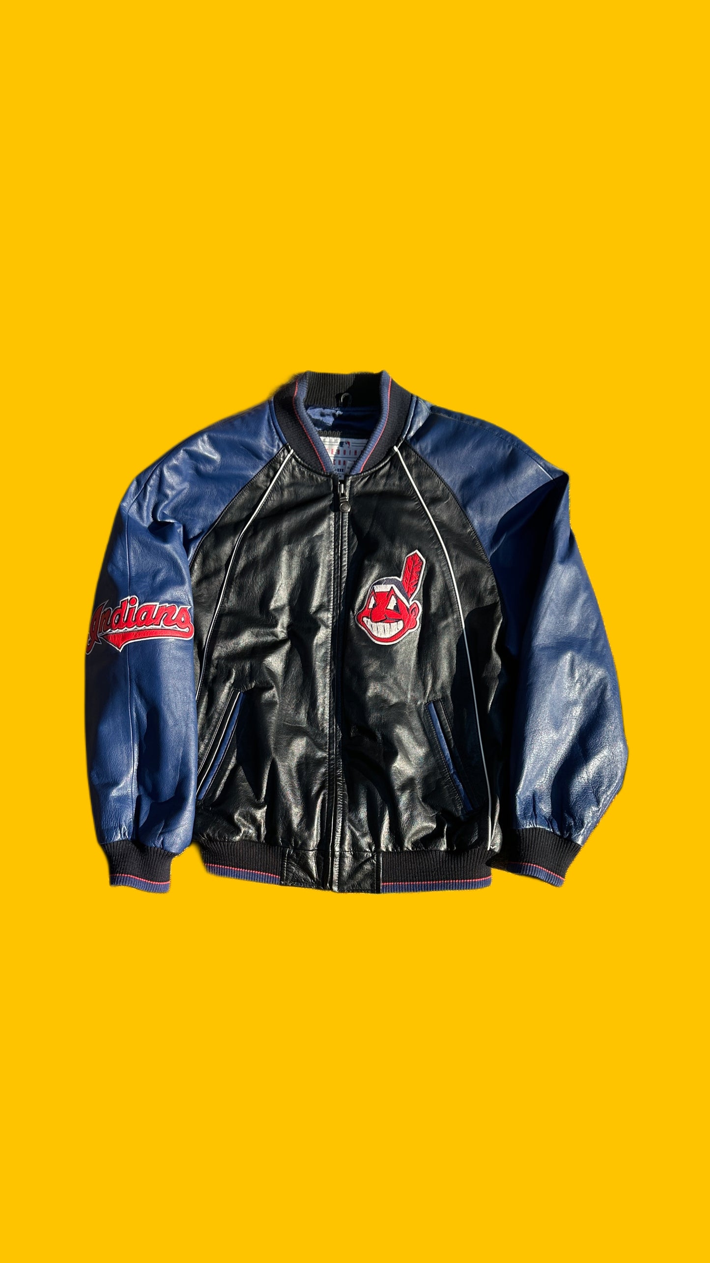 Cleveland Indians Vintage Genuine Leather Jacket 1990s MLB Black Blue