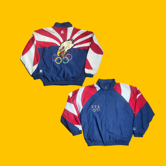 Vintage Starter USA Olympic Eagle Windbreaker Jacket – 90s Red White Blue