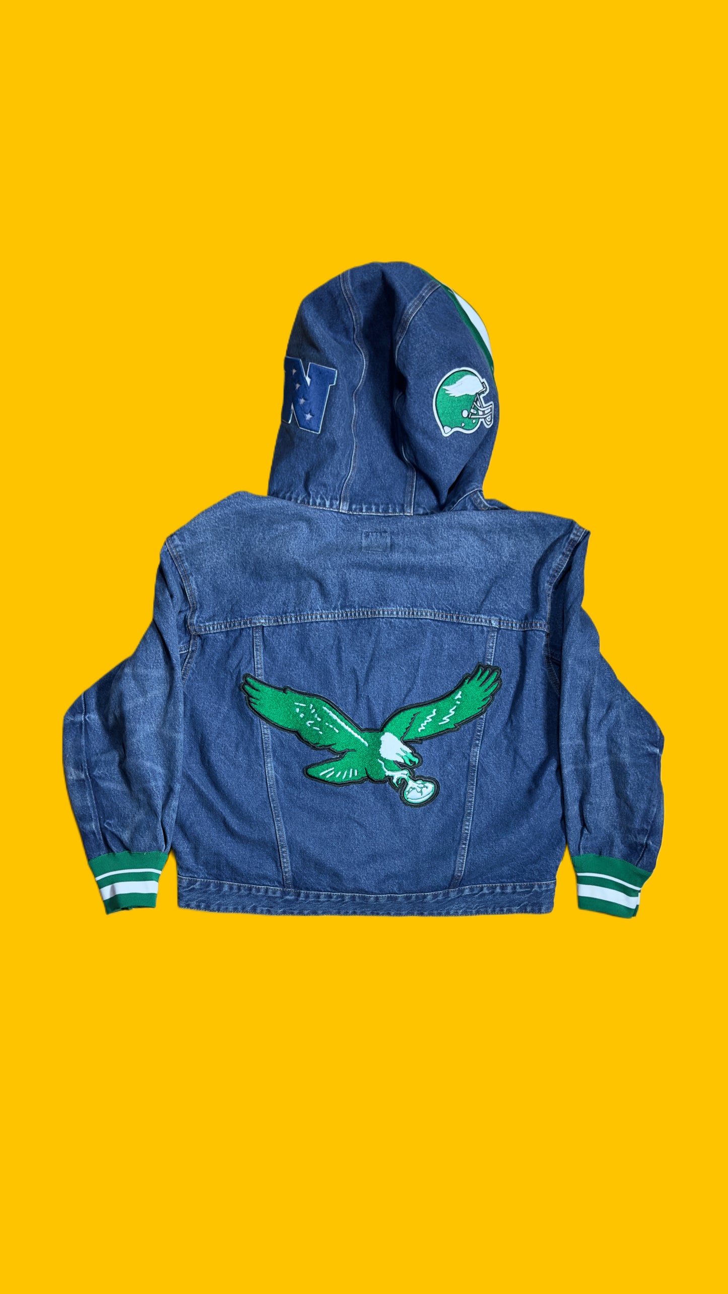 Philadelphia Eagles One Of One Custom Denim Hooded Jacket