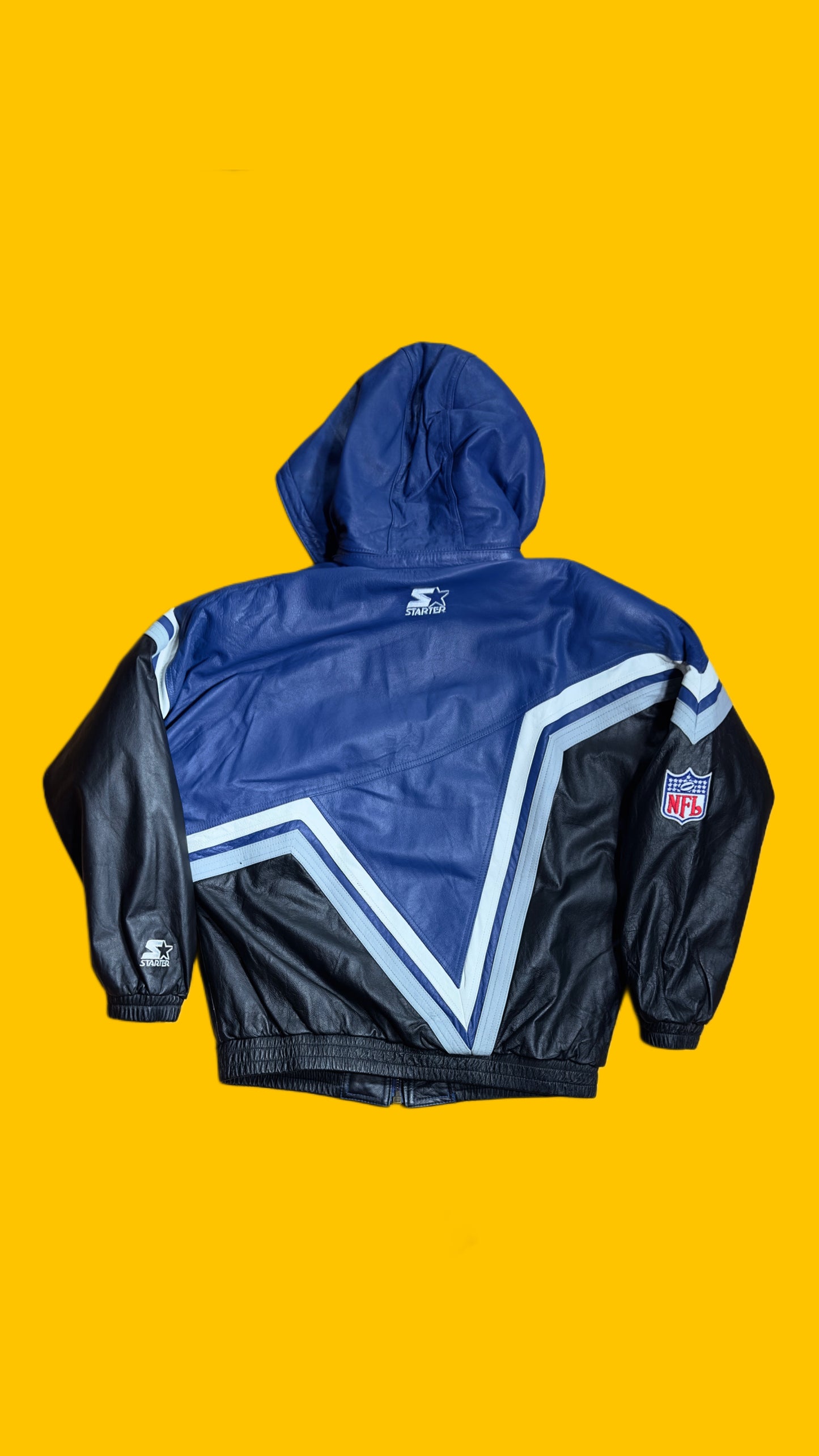 Dallas Cowboys Rare Vintage Leather Starter Hooded Jacket
