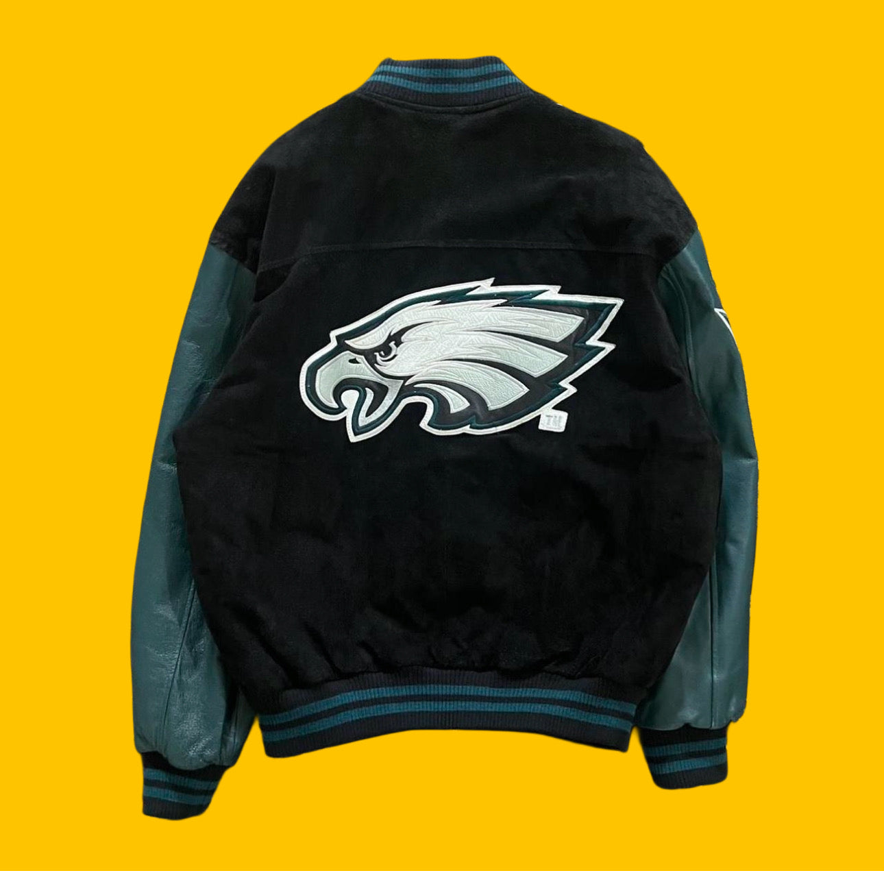 Philadelphia Eagles Suede & Leather Varsity Jacket by Carl Banks - Early 2000s Vintage