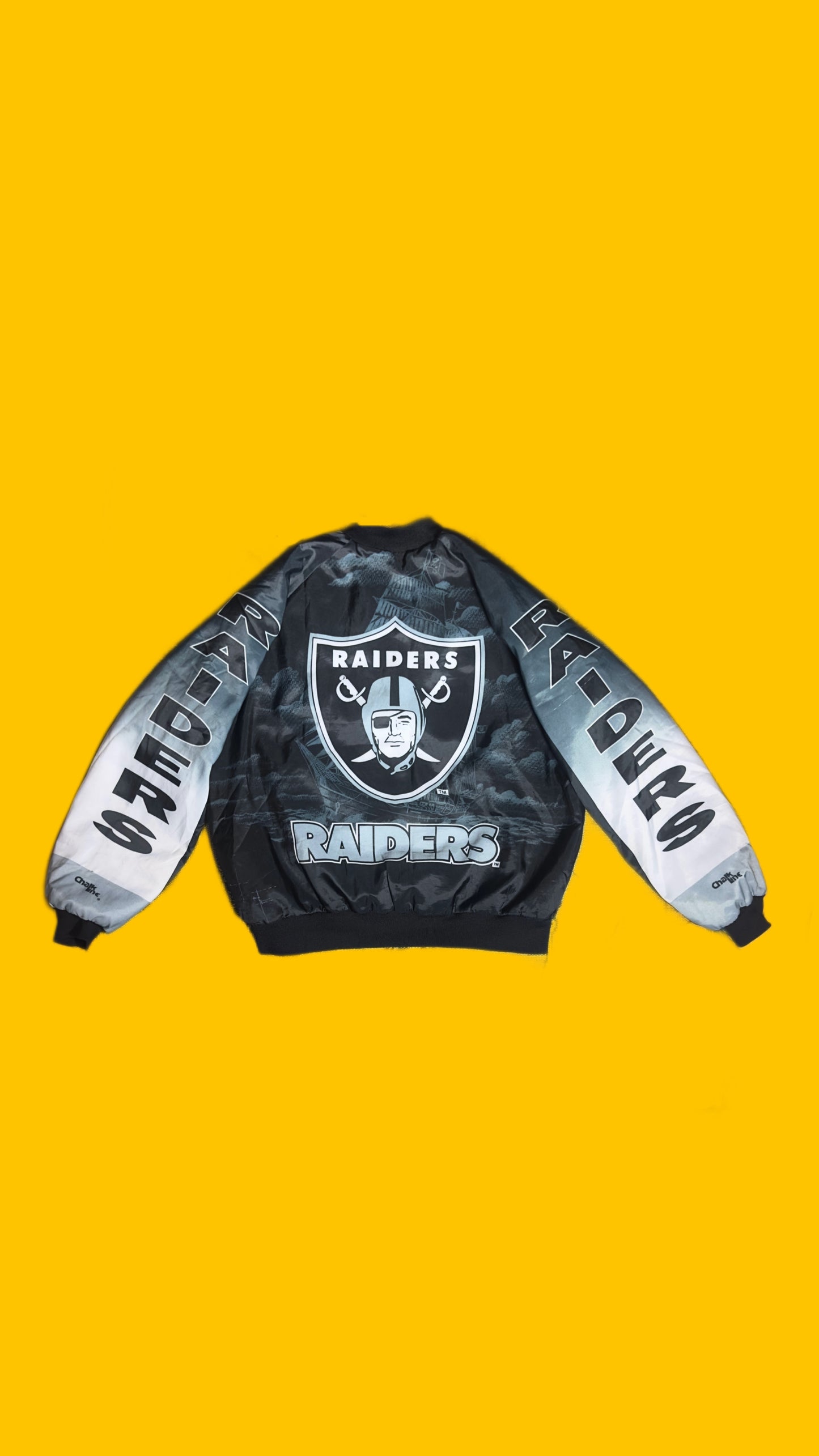Raiders Chalk Line Satin Jacket – Black/Silver – Vintage 90s