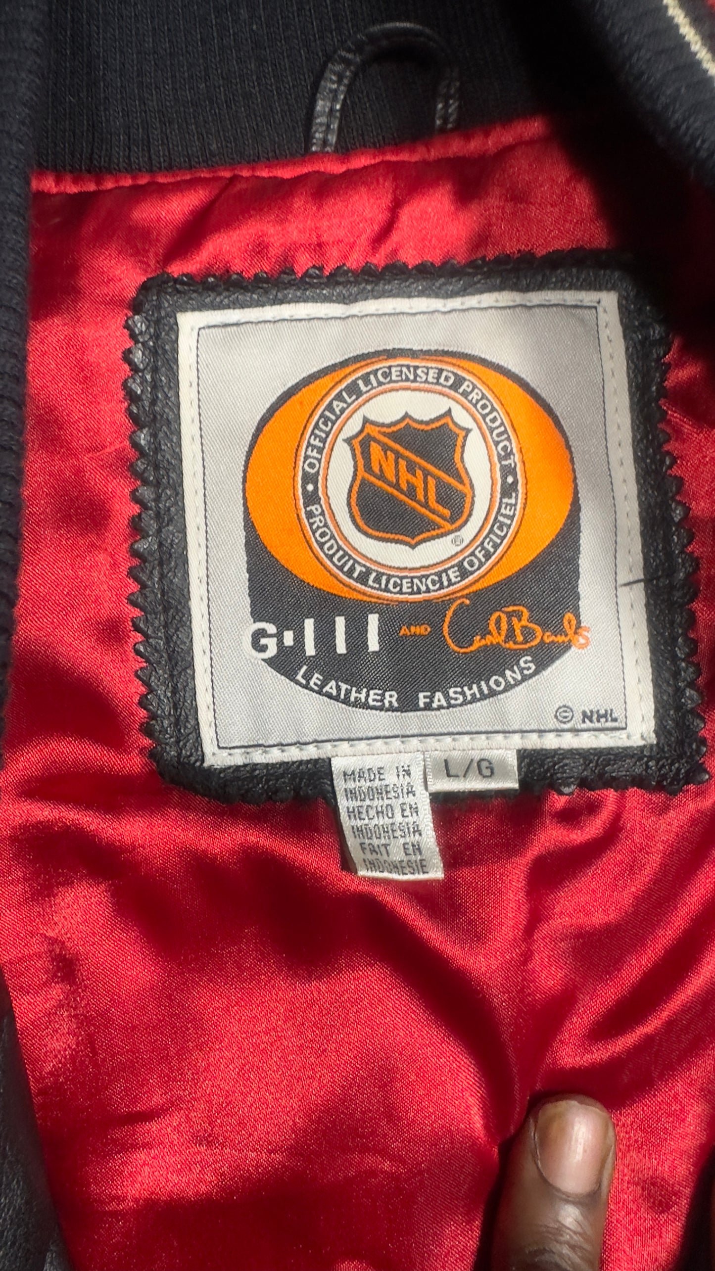 Detroit Red Wings Leather Jacket Black Red G-III Carl Banks NHL Vintage