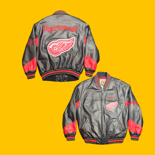 Detroit Red Wings Leather Jacket Black Red G-III Carl Banks NHL Vintage