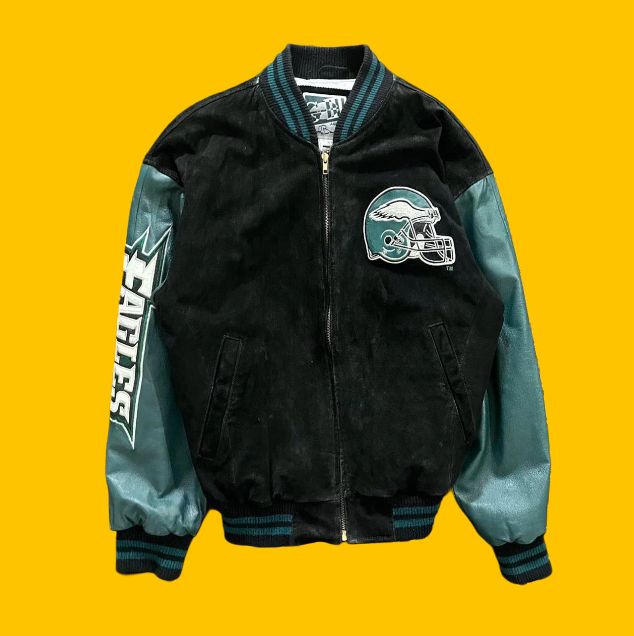 Philadelphia Eagles Suede & Leather Varsity Jacket by Carl Banks - Early 2000s Vintage