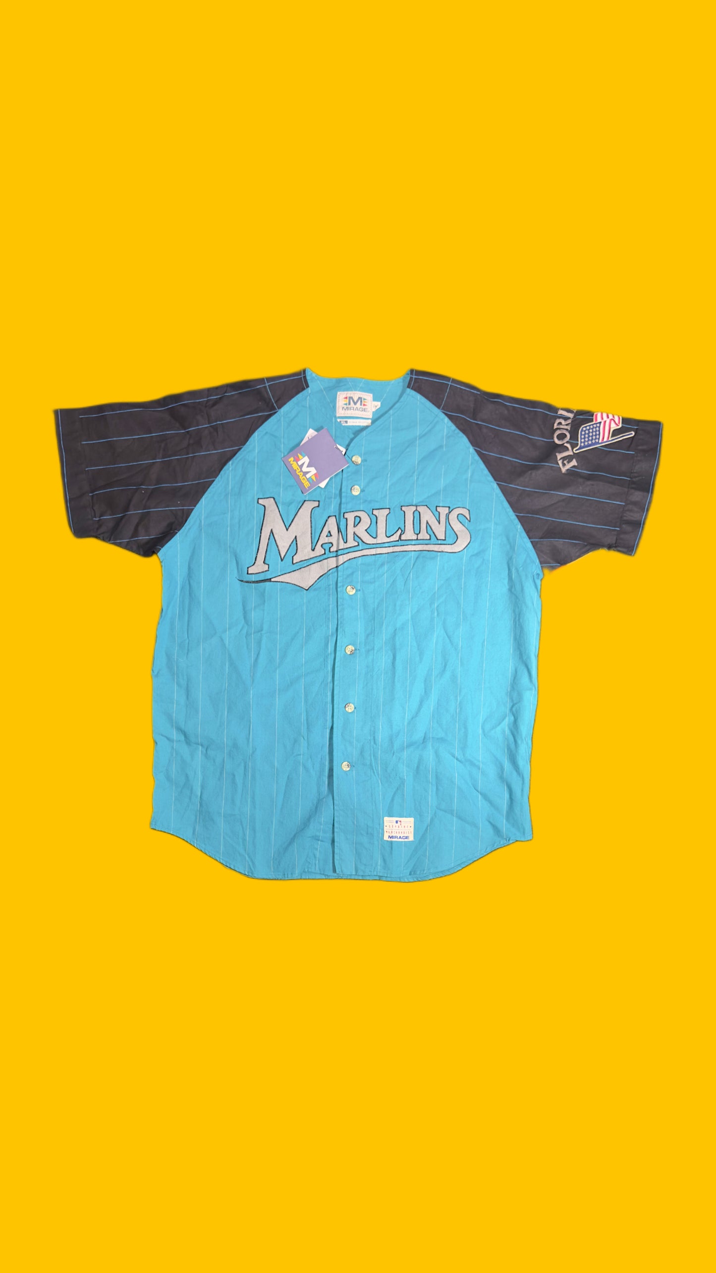 Florida Marlins Button Up Jersey Mirage Teal Black Pinstripe Vintage