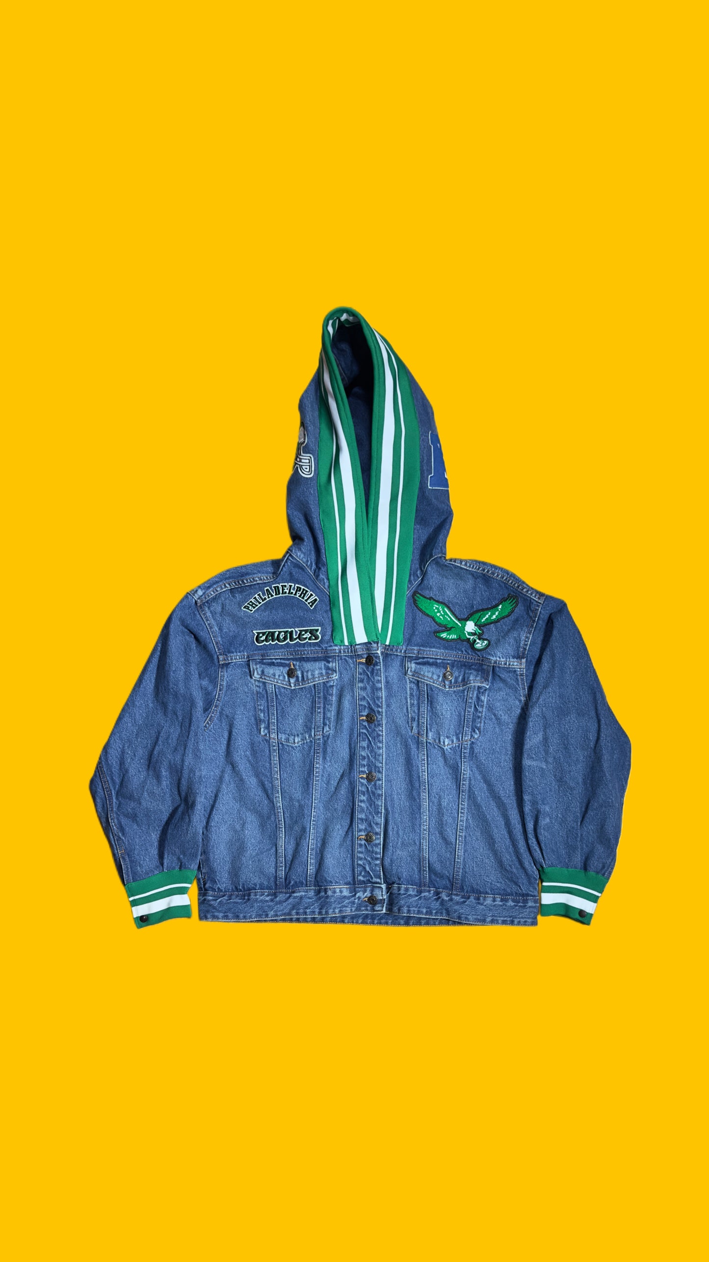 Philadelphia Eagles One Of One Custom Denim Hooded Jacket