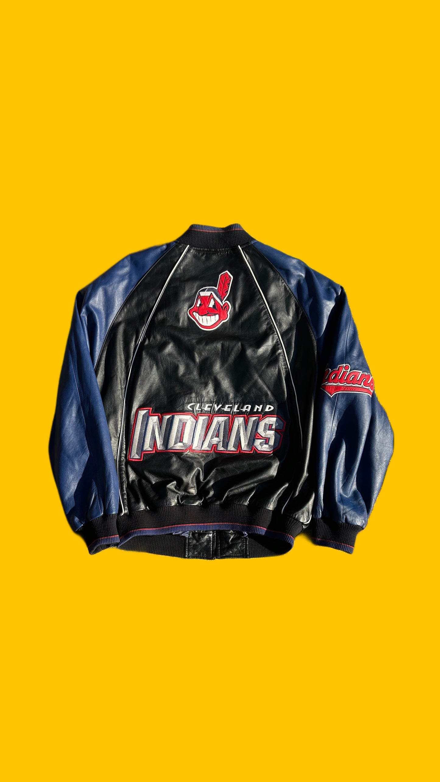Cleveland Indians Vintage Genuine Leather Jacket 1990s MLB Black Blue