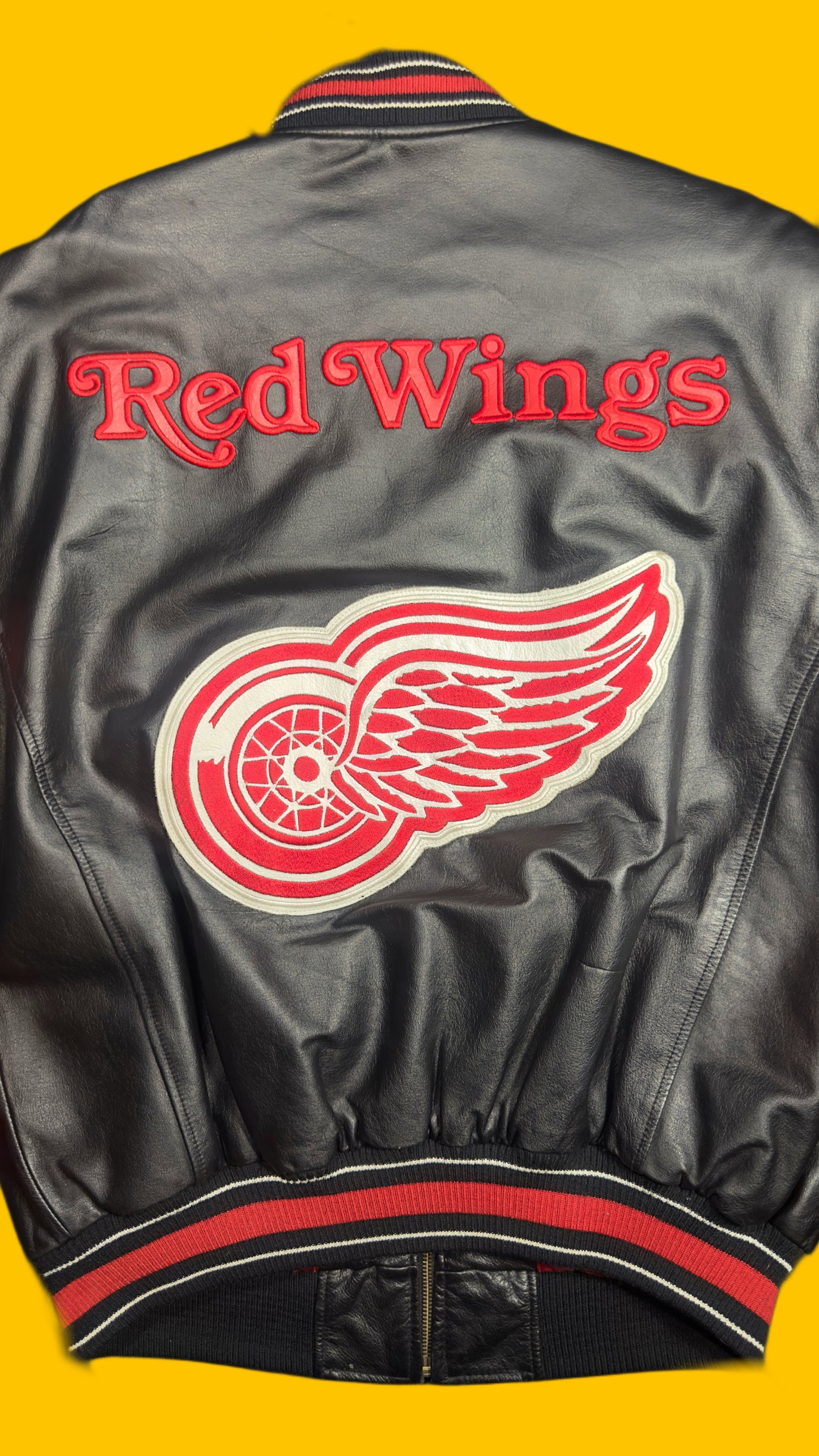 Detroit Red Wings Leather Jacket Black Red G-III Carl Banks NHL Vintage