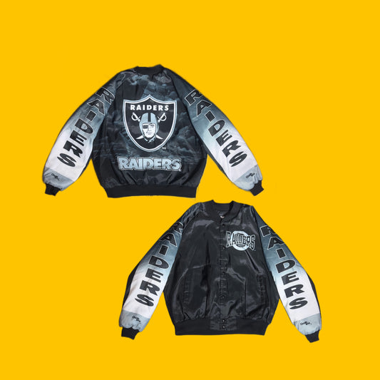 Raiders Chalk Line Satin Jacket – Black/Silver – Vintage 90s