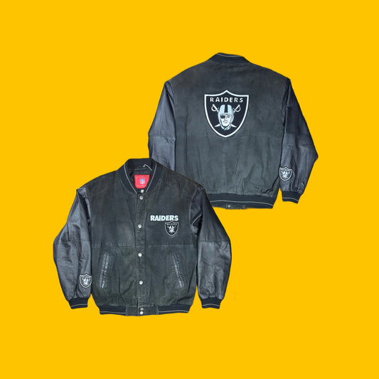 Oakland Raiders Black Leather Varsity