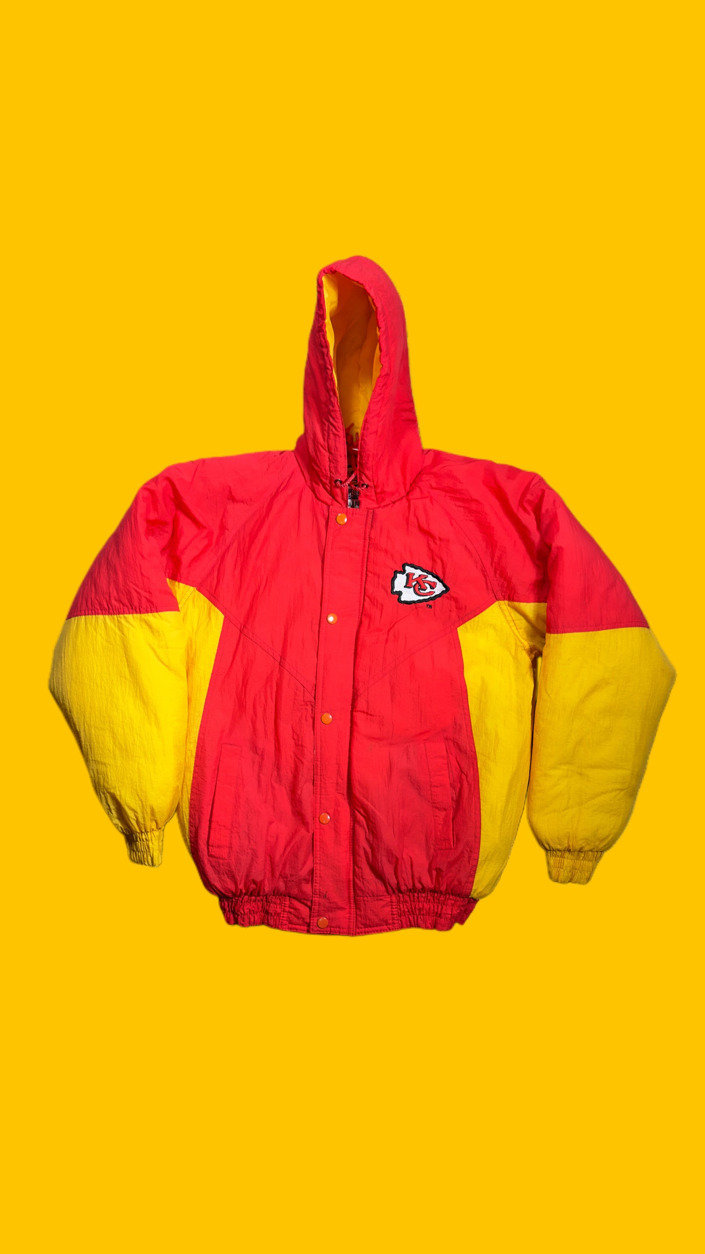 Kansas City Chiefs Competitor Gameday Hooded Jacket Red Yellow Vintage 1990s