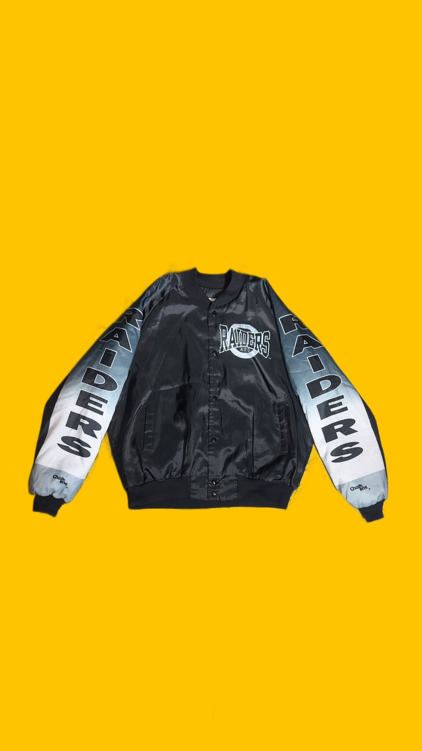Raiders Chalk Line Satin Jacket – Black/Silver – Vintage 90s