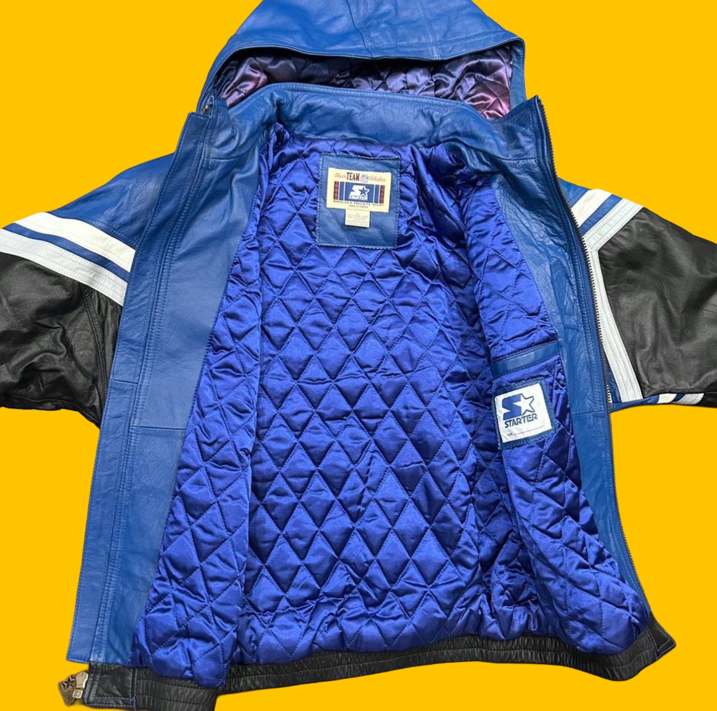 Dallas Cowboys Rare Vintage Leather Starter Hooded Jacket