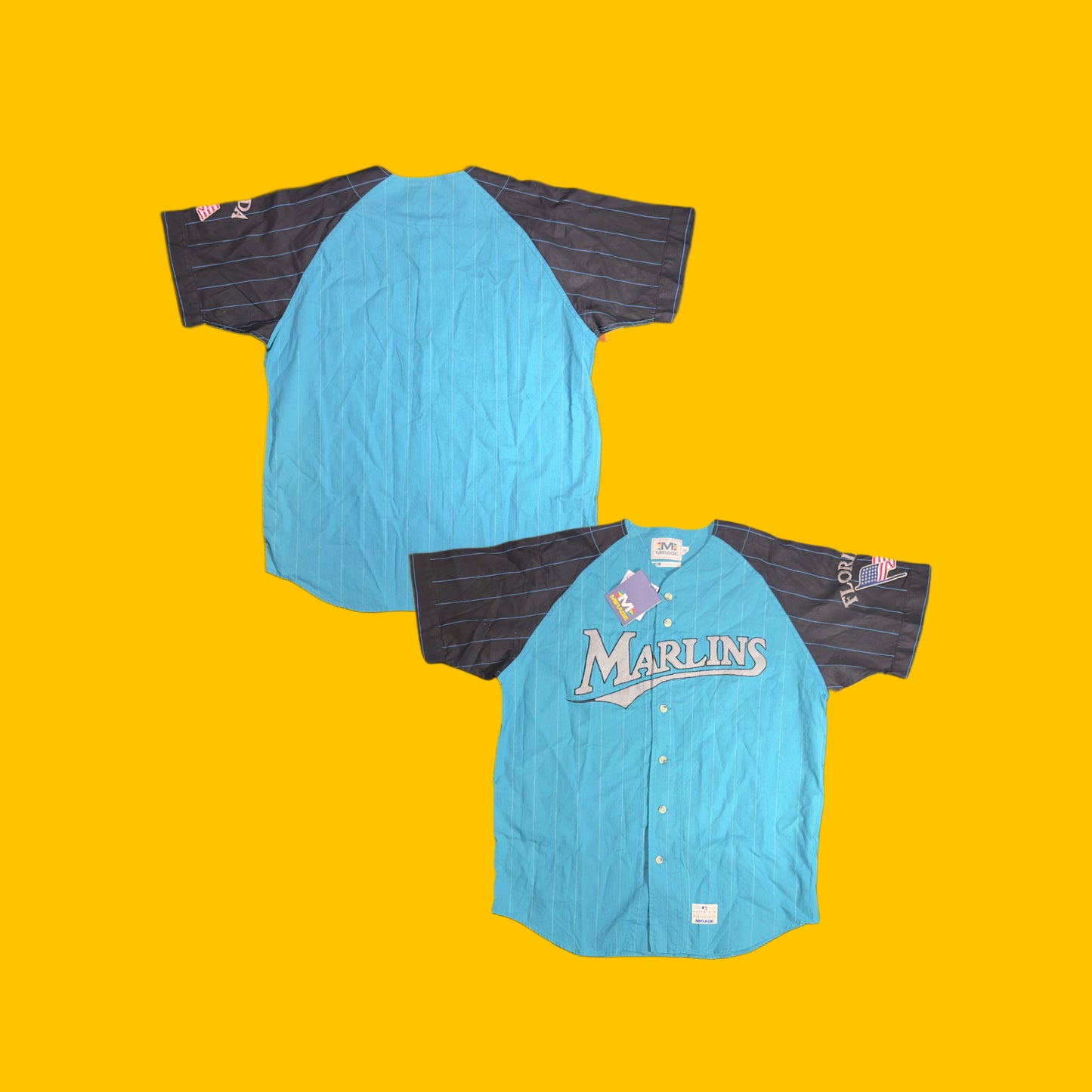 Florida Marlins Button Up Jersey Mirage Teal Black Pinstripe Vintage