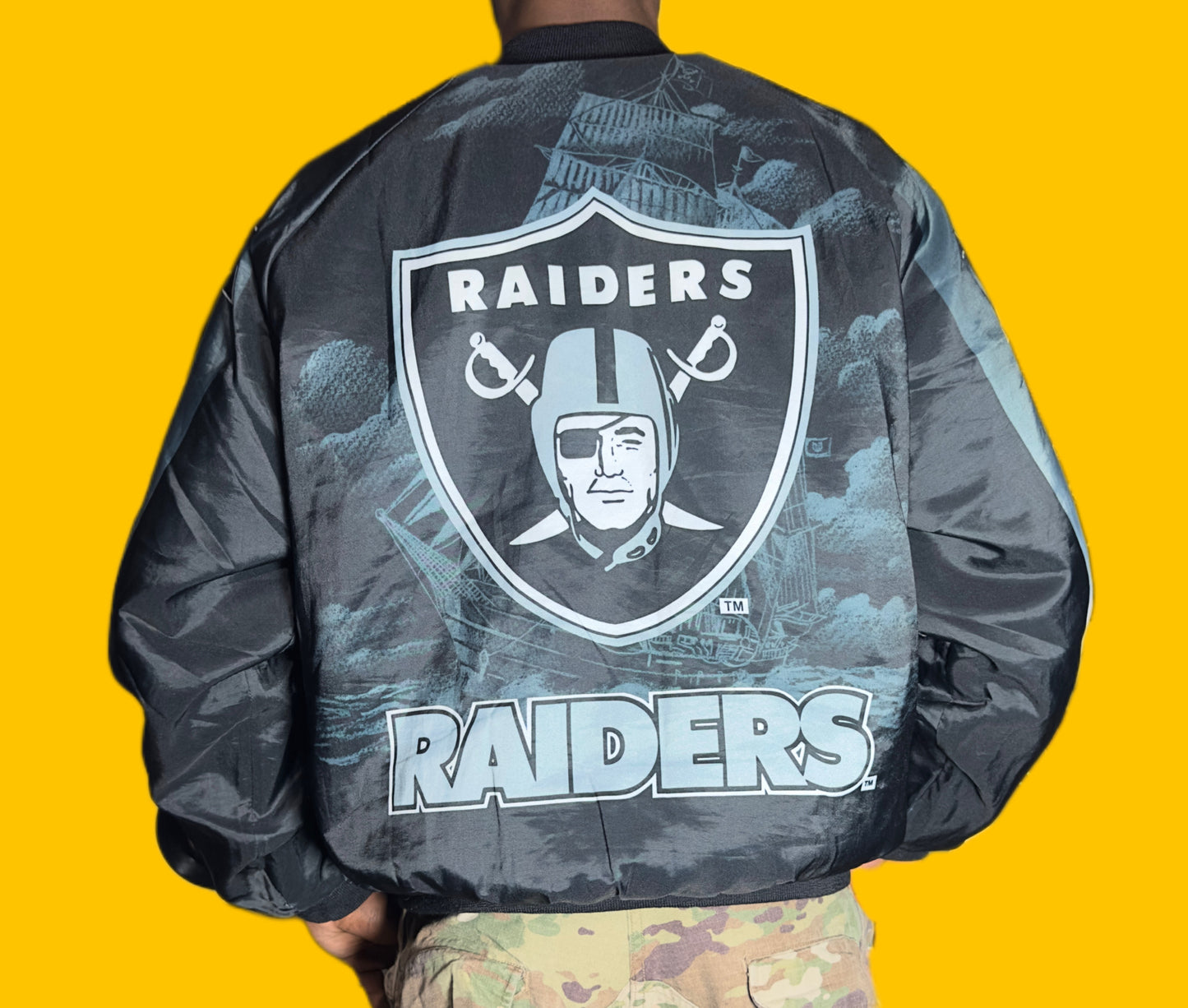 Raiders Chalk Line Satin Jacket – Black/Silver – Vintage 90s