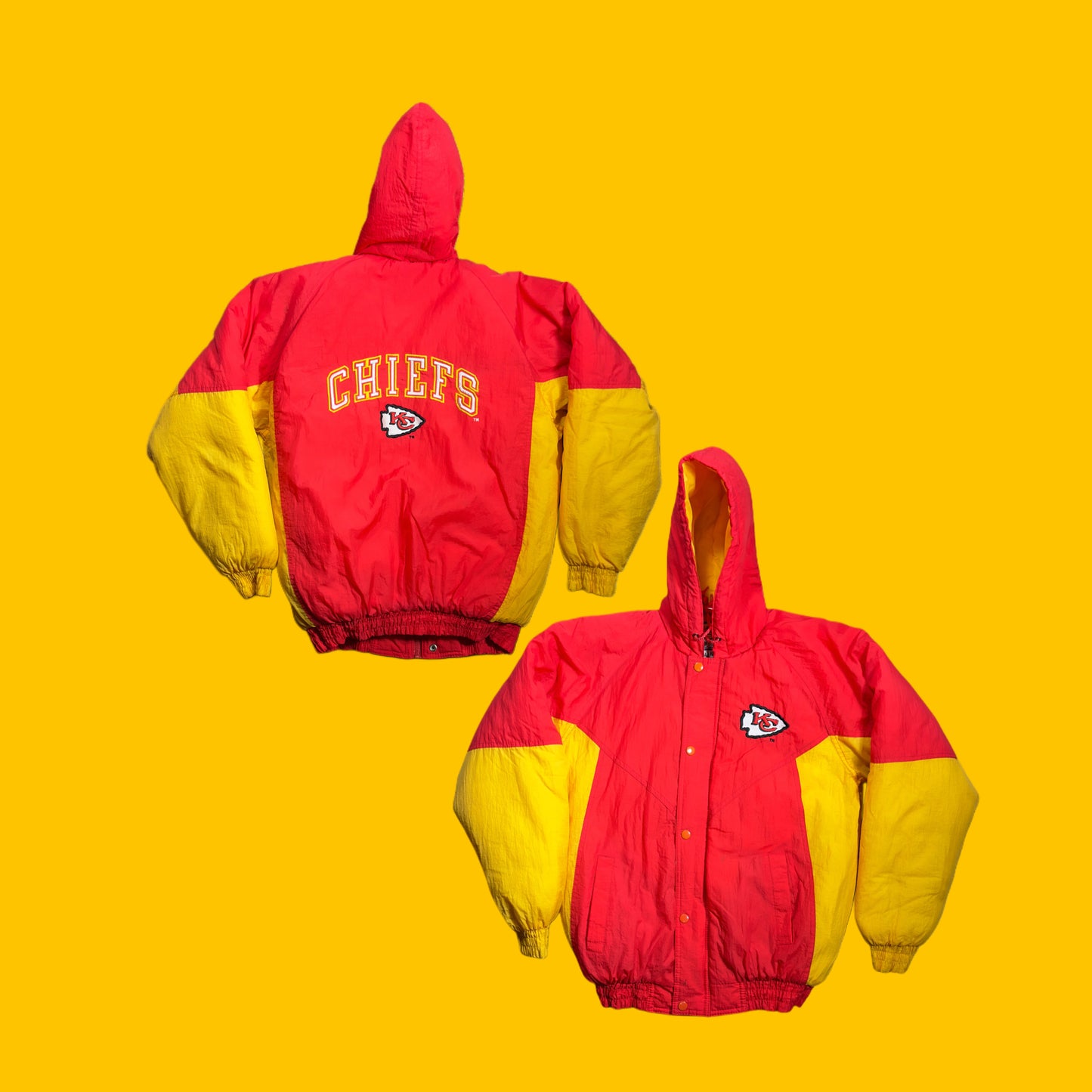Kansas City Chiefs Competitor Gameday Hooded Jacket Red Yellow Vintage 1990s
