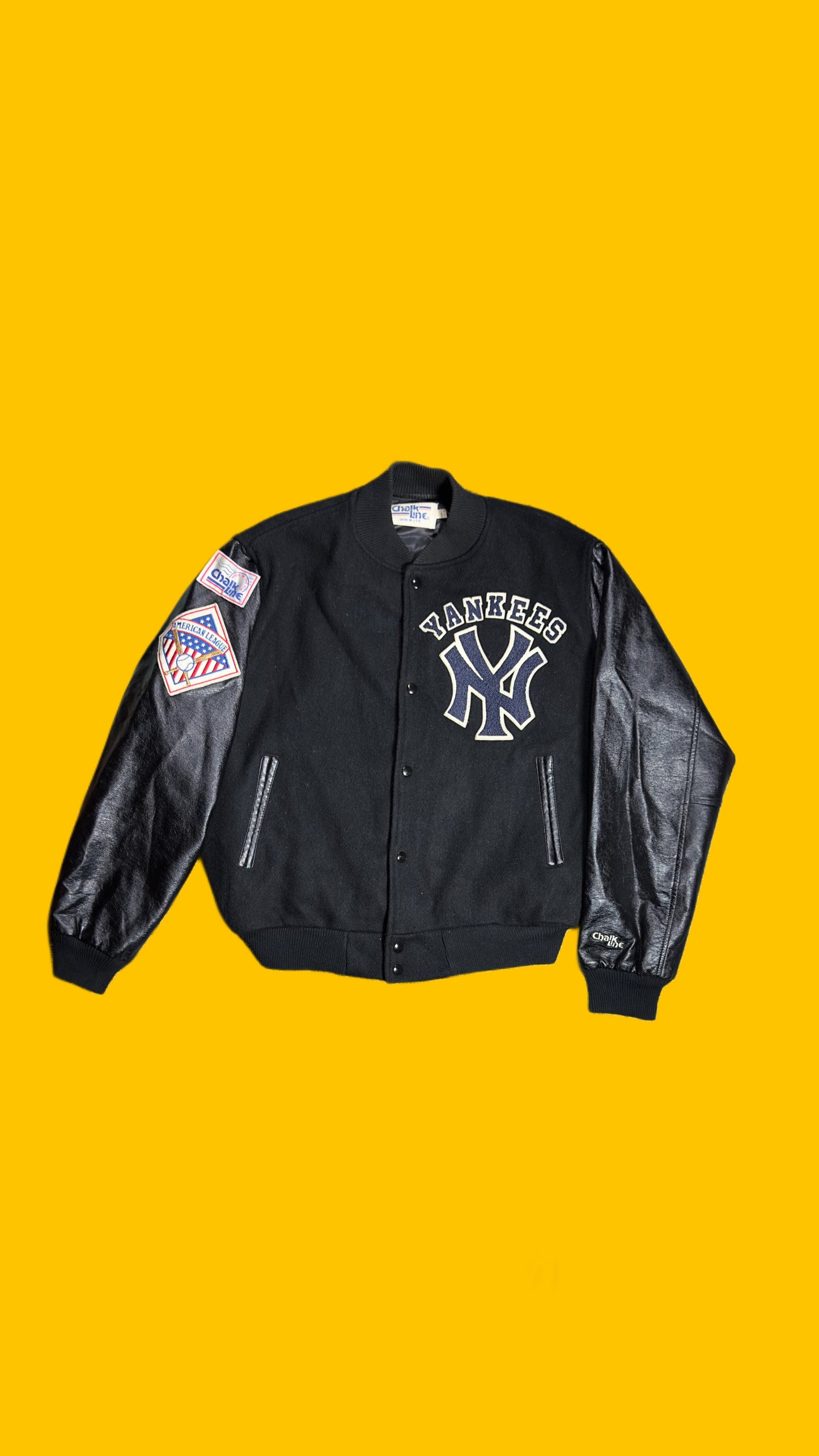 New York Yankees Chalk Line Leather-Sleeve Varsity Jacket – Vintage Early 90s