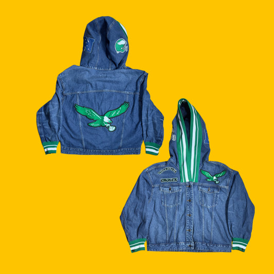 Philadelphia Eagles One Of One Custom Denim Hooded Jacket