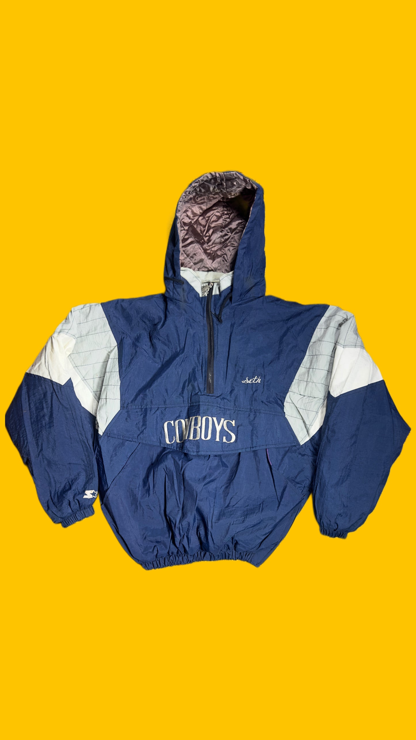 Dallas Cowboys Starter Hooded Pullover Windbreaker Navy White Vintage 90s