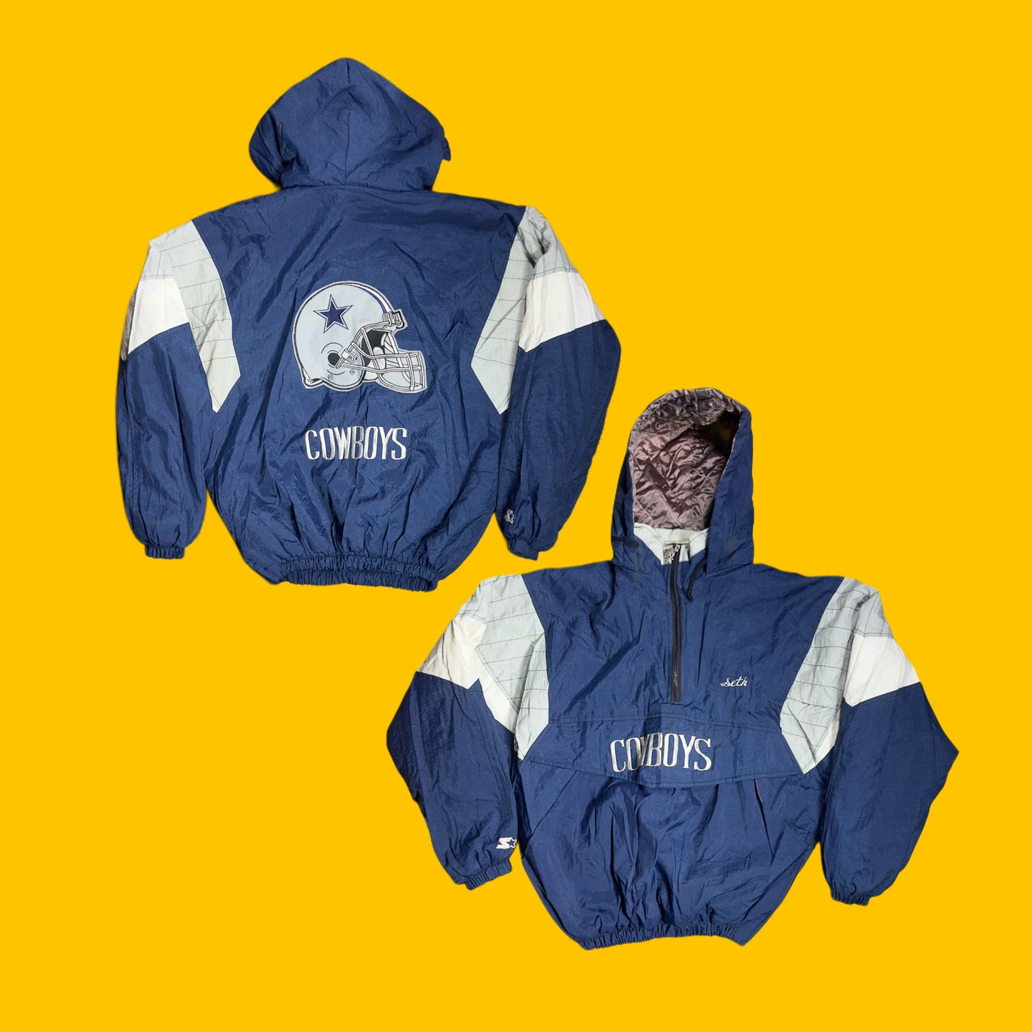 Dallas Cowboys Starter Hooded Pullover Windbreaker Navy White Vintage 90s