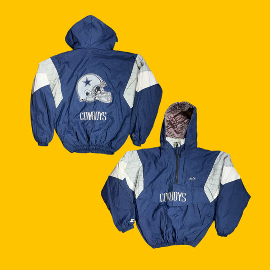 Dallas Cowboys Starter Hooded Pullover Windbreaker Navy White Vintage 90s