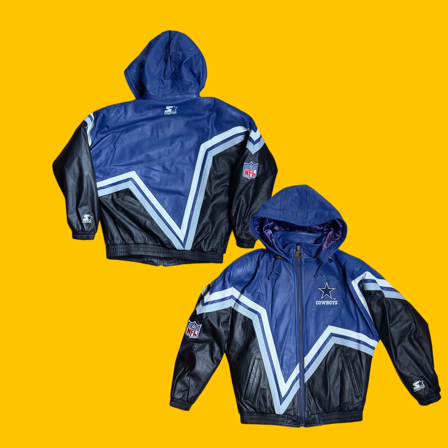Dallas Cowboys Rare Vintage Leather Starter Hooded Jacket
