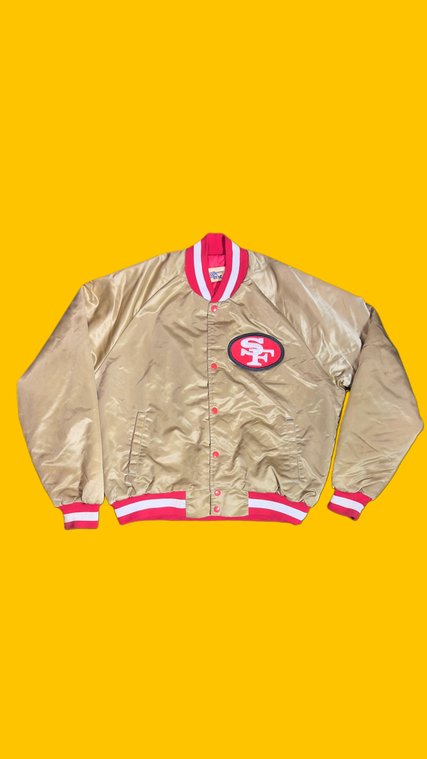 San Francisco 49ers Vintage Chalk Line Satin Jacket Gold NFL Size Large