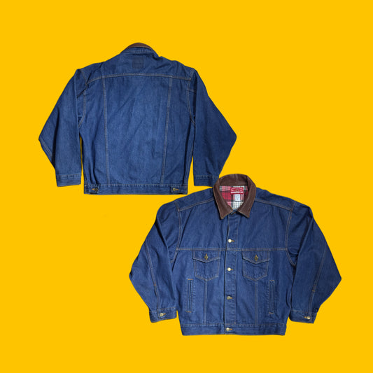 Marlboro Country Store Denim Jacket Vintage 90s / Leather Collar & Flannel Lining