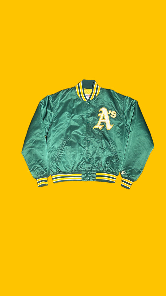 Vtg 90s Oakland A’s Starter Satin Bomber