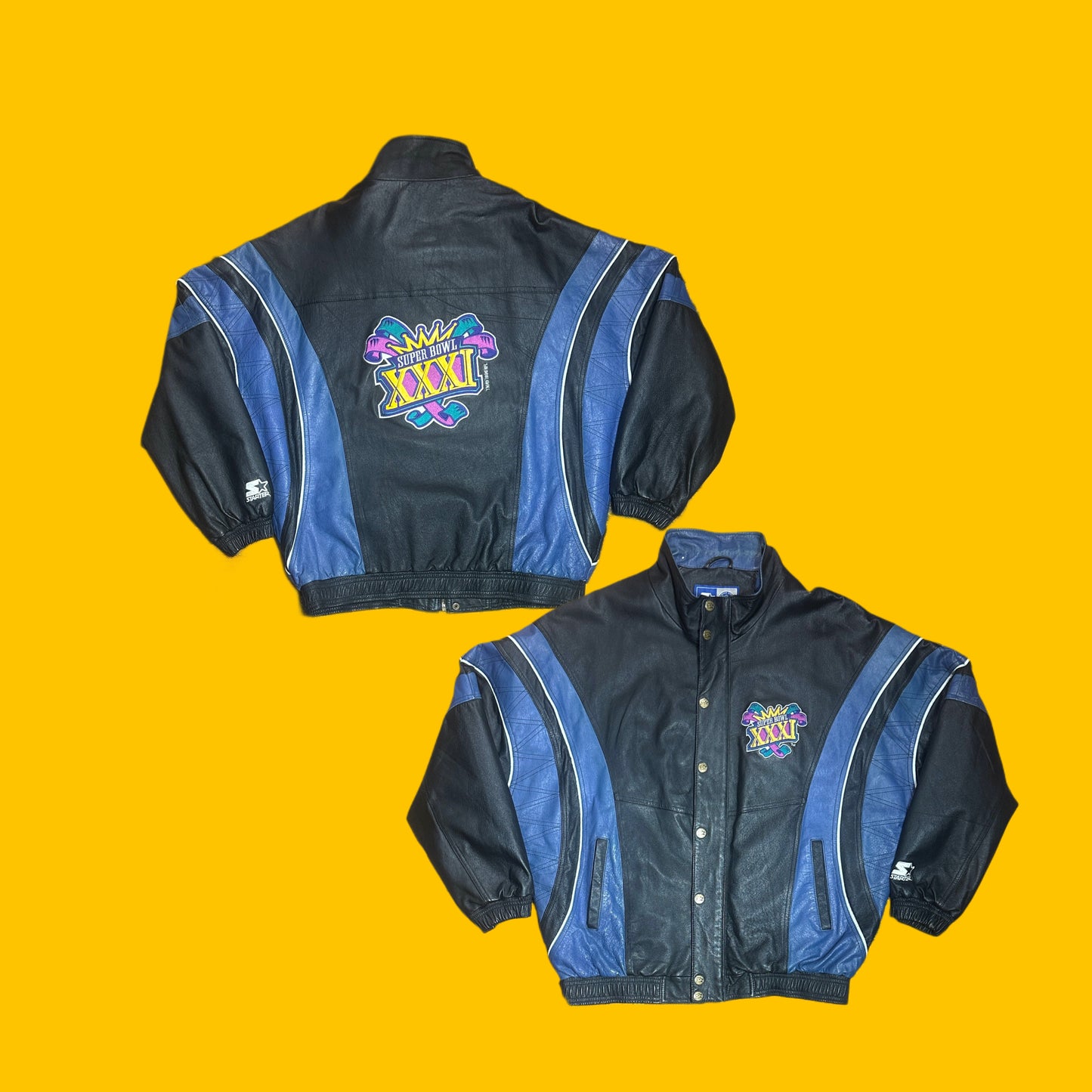 Starter Super Bowl XXXI Genuine Leather Jacket Vintage 1997 NFL Green Packers