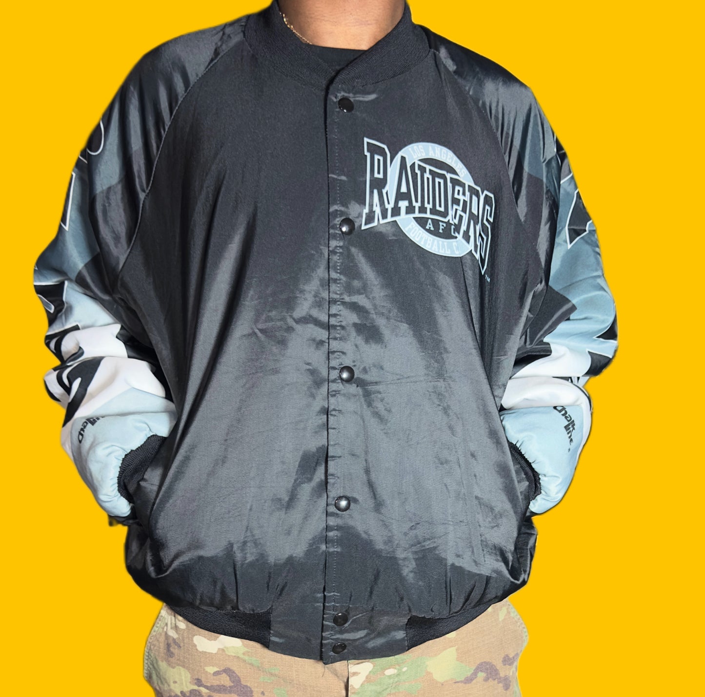 Raiders Chalk Line Satin Jacket – Black/Silver – Vintage 90s