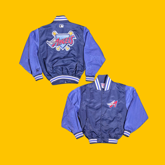 Anaheim Angels Starter Diamond Collection Satin Jacket Vintage MLB Navy Blue