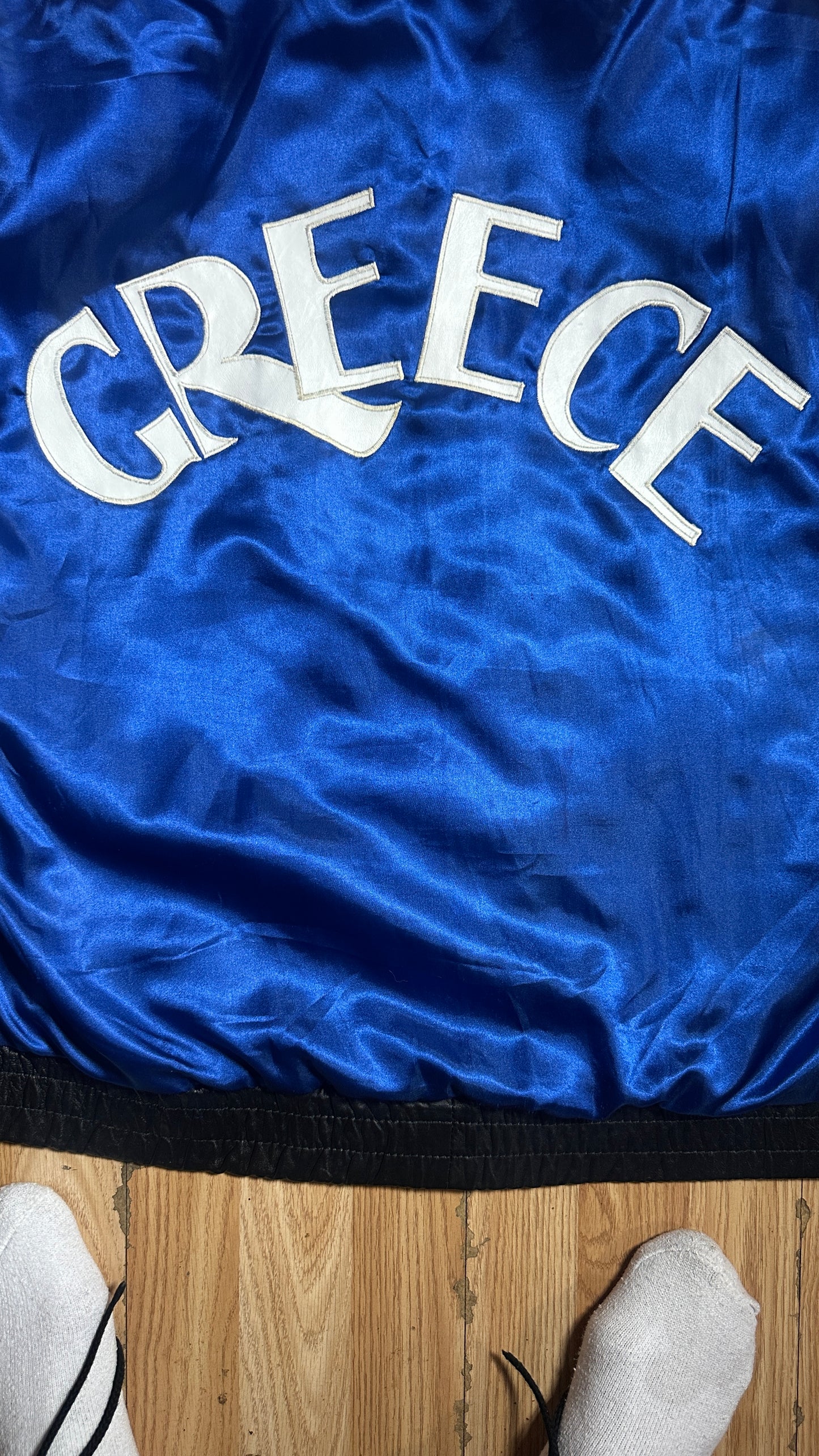 Greece Vintage Leather Jacket Blue Black XL