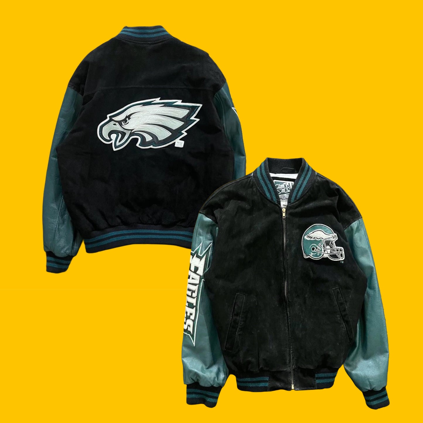 Philadelphia Eagles Suede & Leather Varsity Jacket by Carl Banks - Early 2000s Vintage