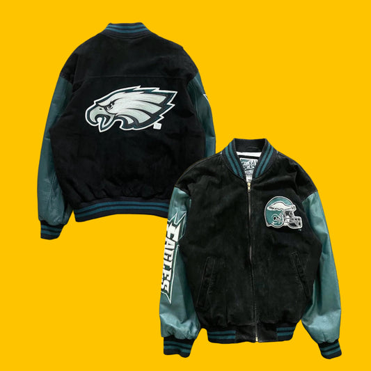 Philadelphia Eagles Suede & Leather Varsity Jacket by Carl Banks - Early 2000s Vintage