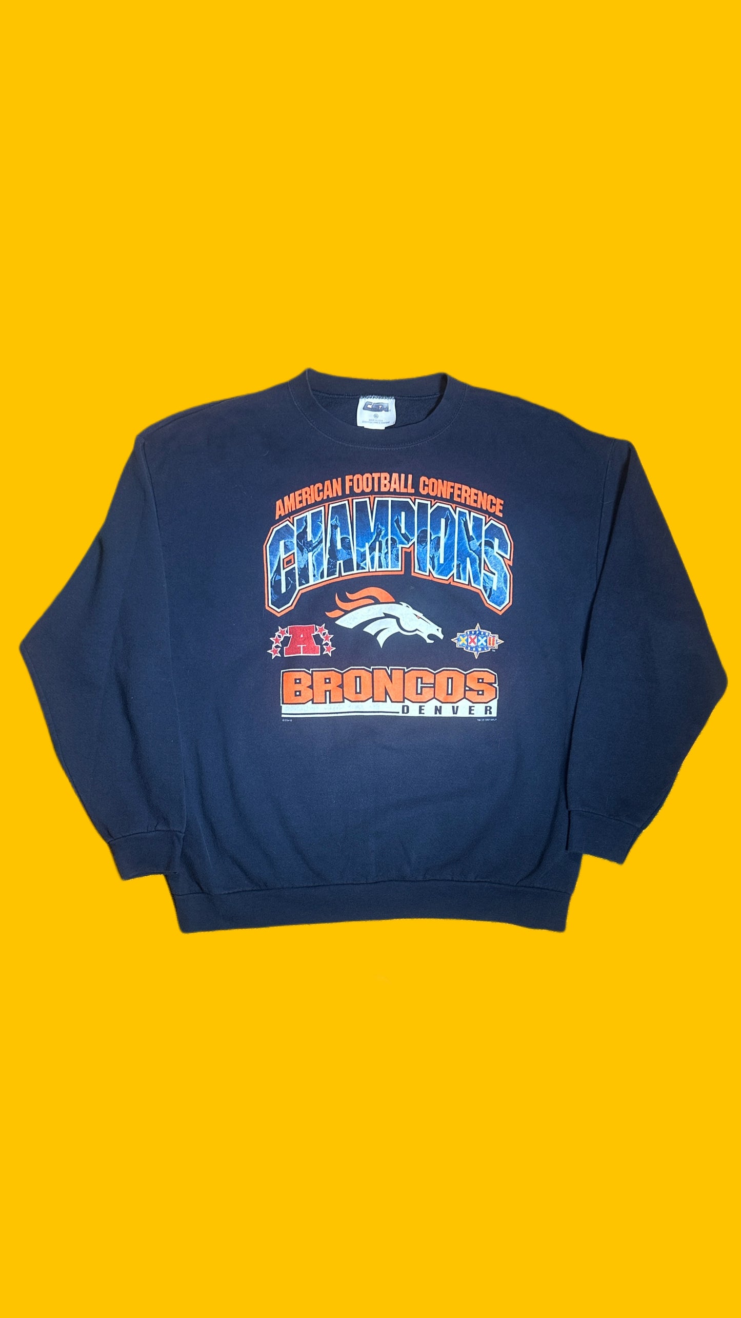 Denver Broncos AFC Champions Crewneck Sweatshirt Vintage Nutmeg 1997 USA Made