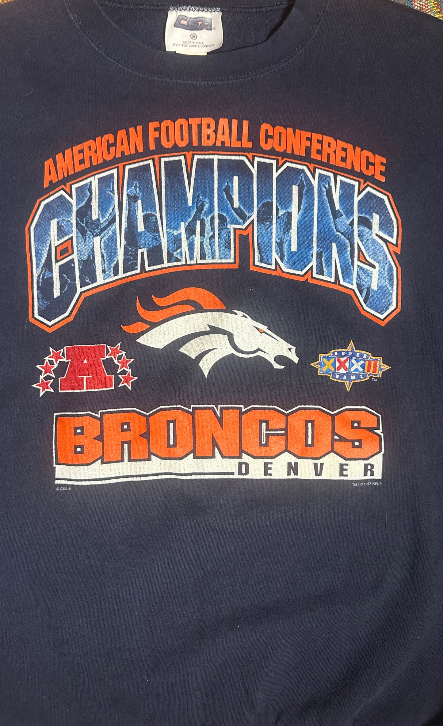 Denver Broncos AFC Champions Crewneck Sweatshirt Vintage Nutmeg 1997 USA Made
