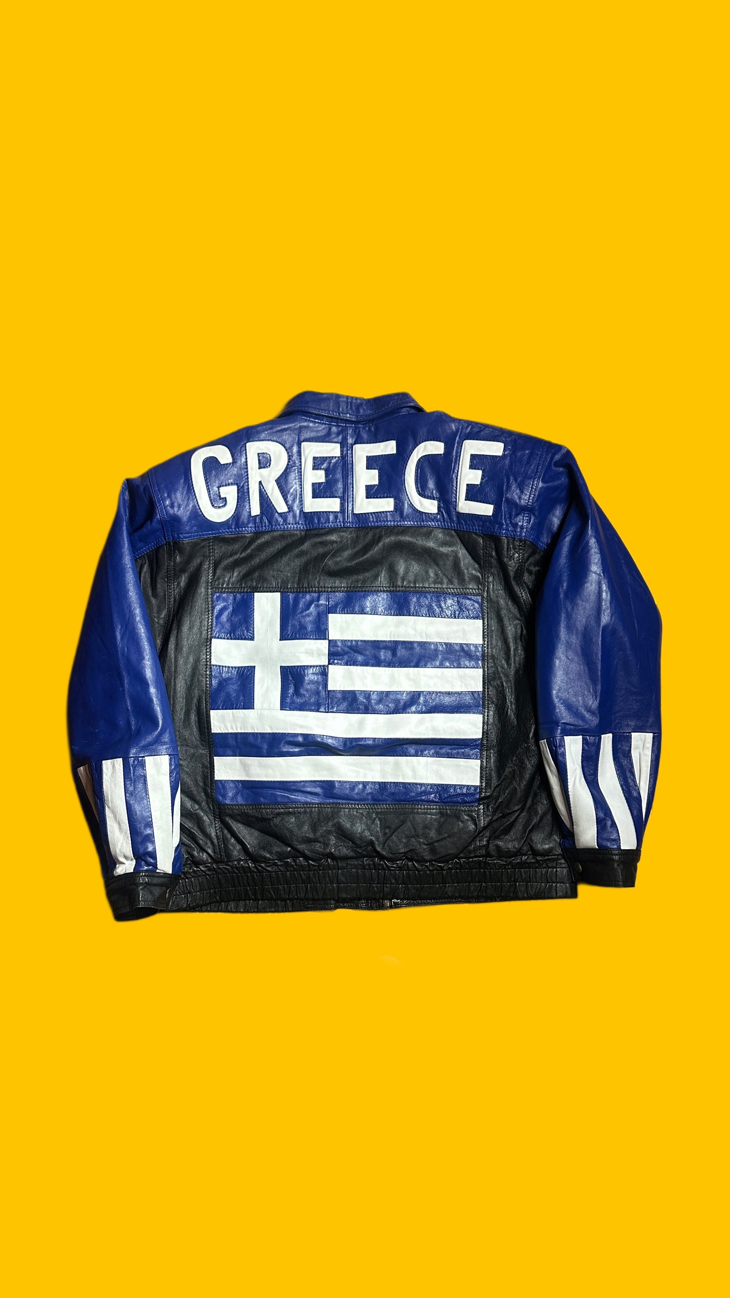 Greece Vintage Leather Jacket Blue Black XL
