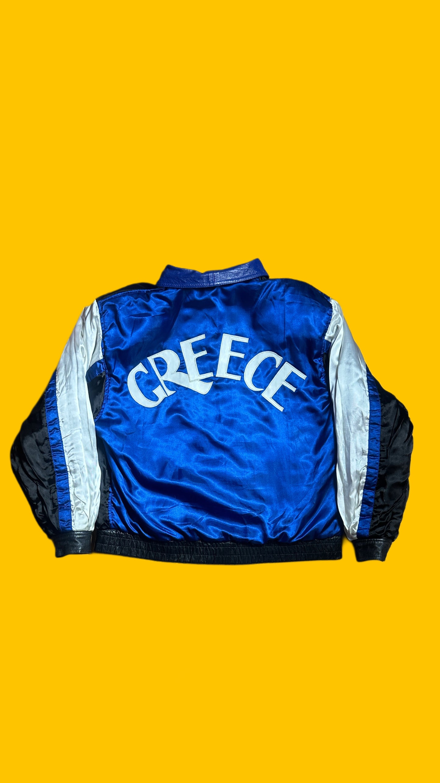 Greece Vintage Leather Jacket Blue Black XL